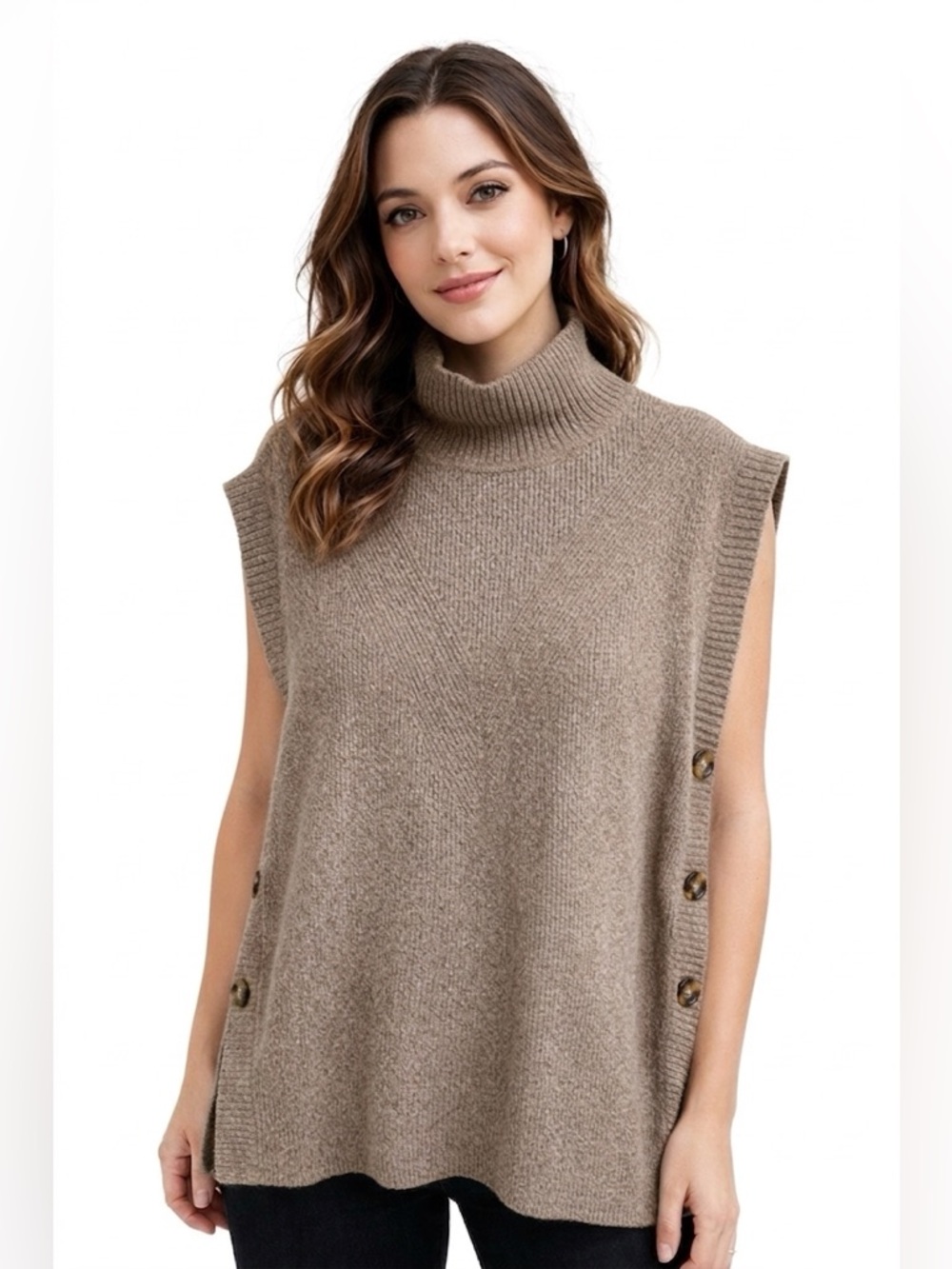 Cotton Blend Sleeveless Knit Turtleneck
Sweater